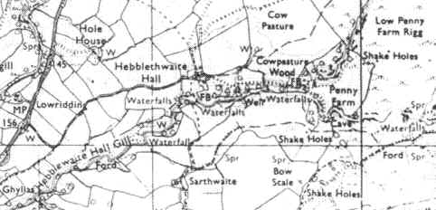 Map of Hebblethwaite Hall and Cave